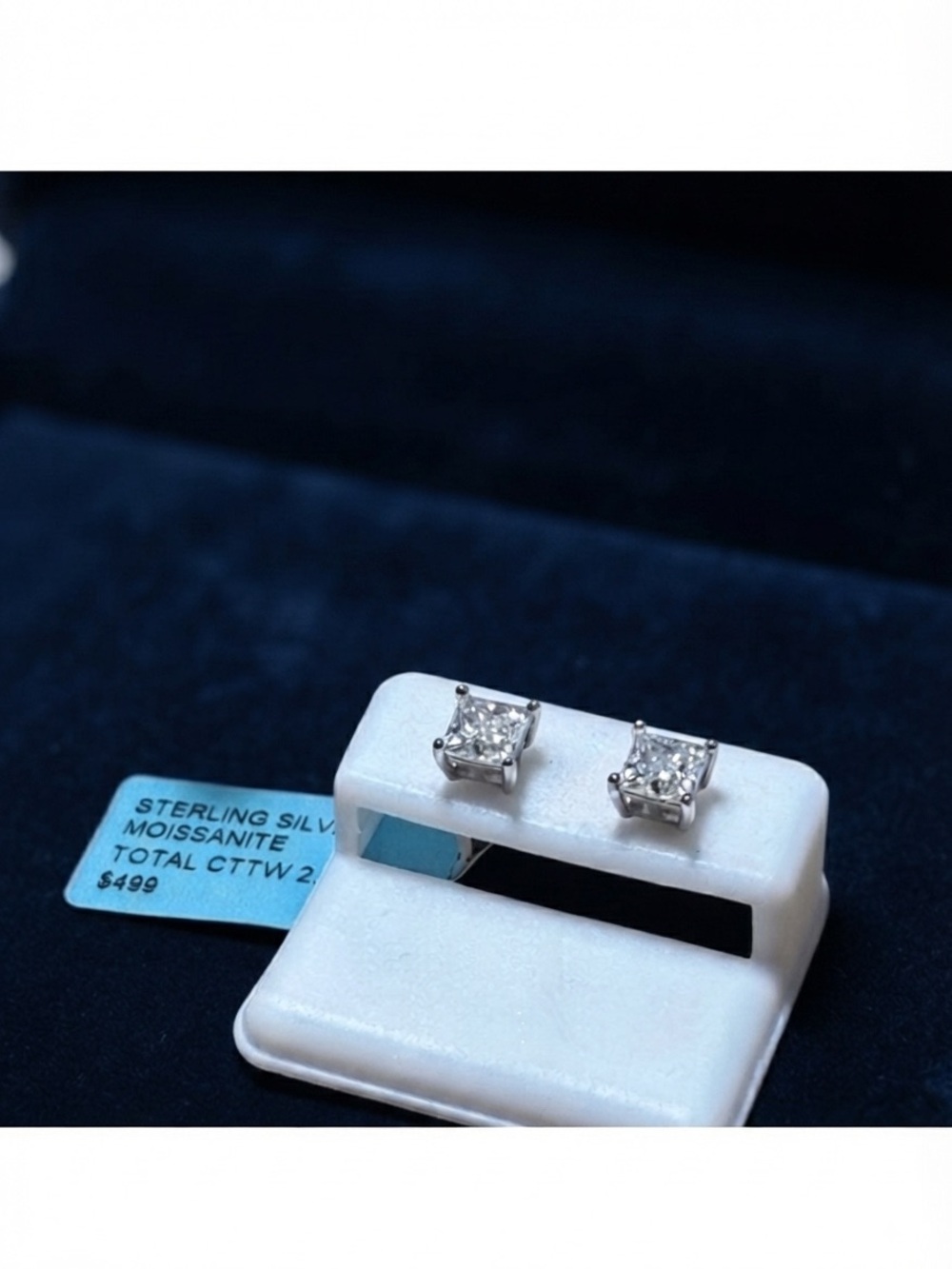 Sterling Silver Princess-Cut Moissanite Stud Earrings- CTTW 2.42